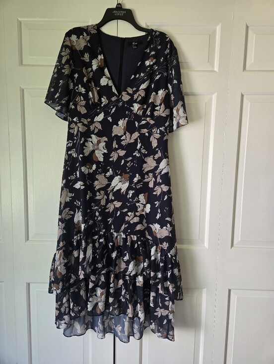 Lush Dresses & Skirts - Lush Navy Floral Wrap-Style Midi Dress